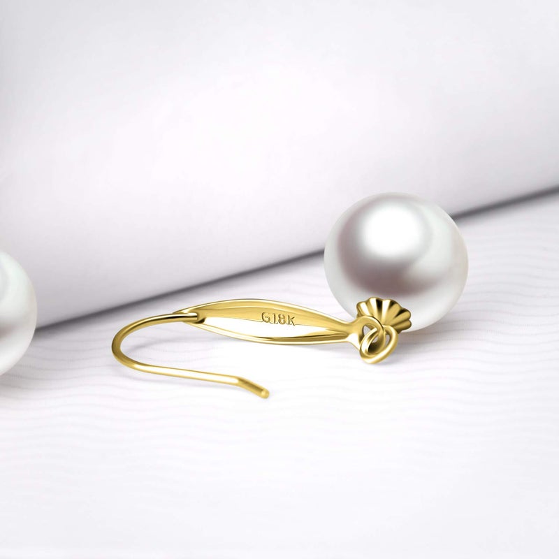 SISGEM 18k Real Yellow Gold Dangle Earrings for Women, Cultured Freshwater Pearl Drop Earring, 8mm (yellow-gold) - Image 5